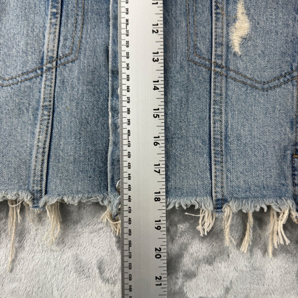 H&M &Denim Womens Light Wash Distressed Cropped Jean Jacket Blue Small Bikercore - Picture 8 of 16
